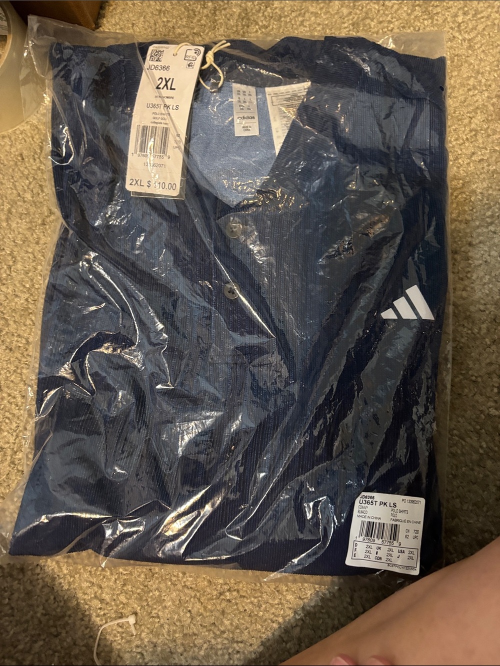 adidas Men’s Navy Blue Polo Shirt with Trefoil Logo long sleeve